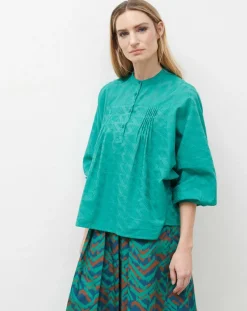 Blouse Célestine à borderies menthe