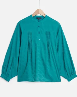 Blouse Célestine à borderies menthe