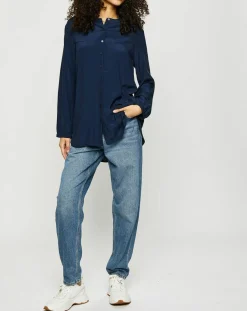 Blouse col mao boutons bleu marine