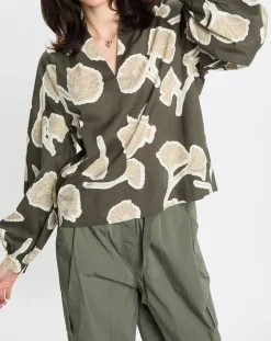 Blouse Col Mao Motif Coton Bio multicolore