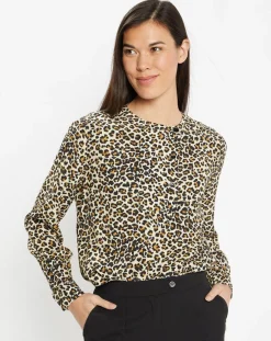 Blouse col officier imprimé léopard noire