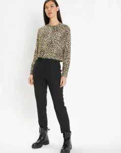 Blouse col officier imprimé léopard noire