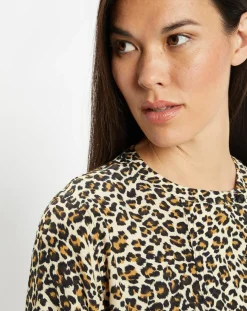 Blouse col officier imprimé léopard noire