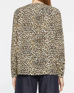 Blouse col officier imprimé léopard noire