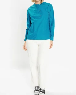 Blouse droite en Coton Genoise bleu moyen