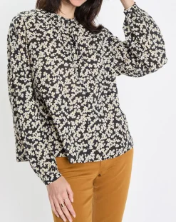 Blouse en Coton bio à fleurs noir/écru
