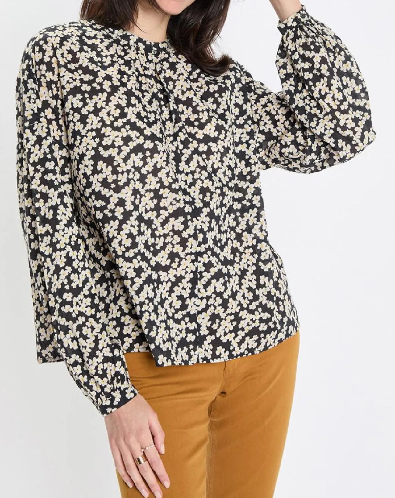 Blouse en Coton bio à fleurs noir/écru