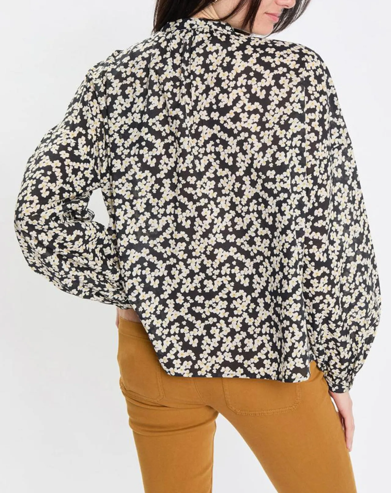 Blouse en Coton bio à fleurs noir/écru