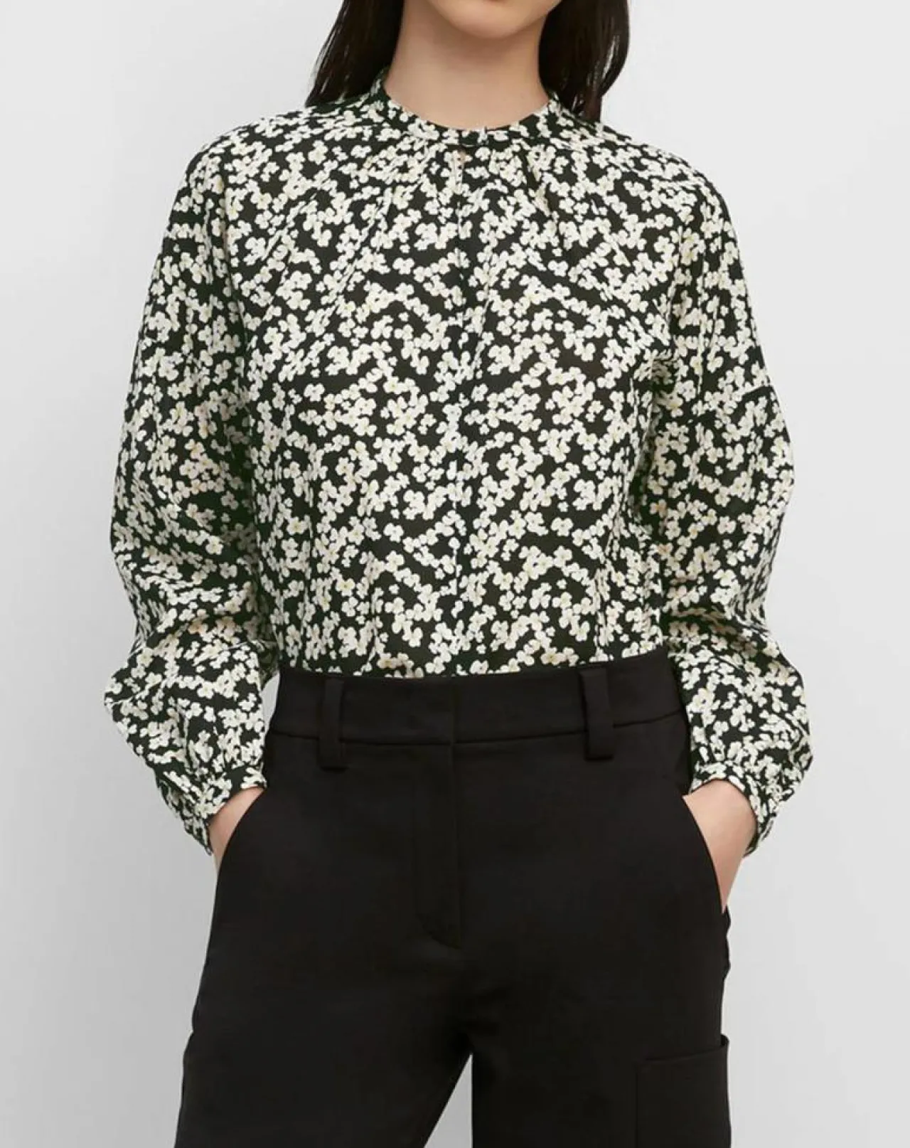 Blouse en Coton bio à fleurs noir/écru