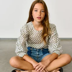 Blouse en Coton Honour imprimée écru/vert