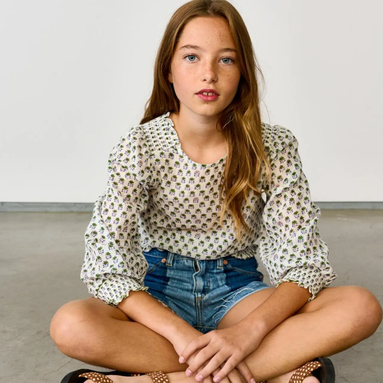 Blouse en Coton Honour imprimée écru/vert