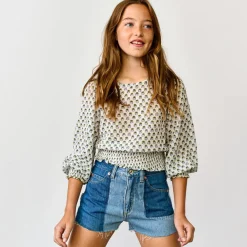 Blouse en Coton Honour imprimée écru/vert