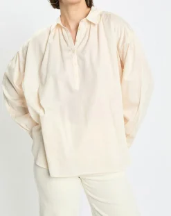 Blouse en Popeline col polo écrue