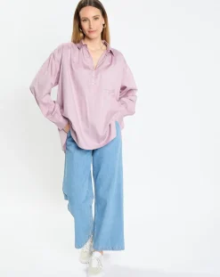 Blouse en Popeline col polo violet clair