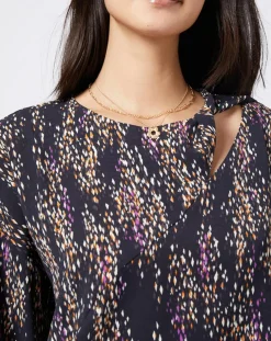 Blouse fluide à motif et découpe multicolore