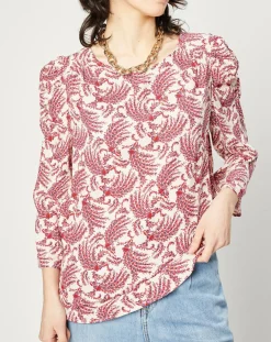 Blouse fluide imprimée rouge/écru