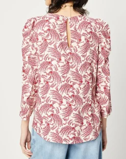 Blouse fluide imprimée rouge/écru