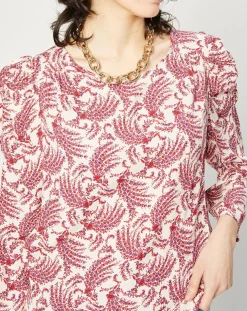 Blouse fluide imprimée rouge/écru