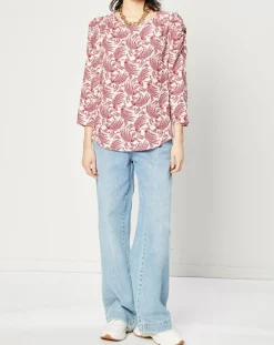 Blouse fluide imprimée rouge/écru