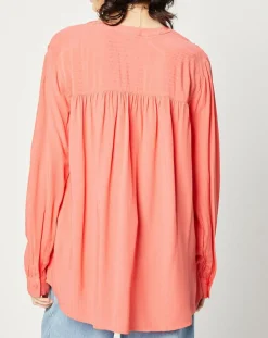 Blouse fluide manches longues rose saumon