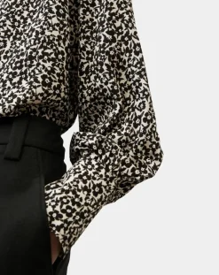 Blouse imprimée fleurs blanc/noir