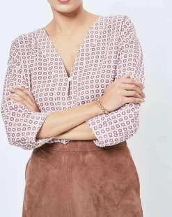 Blouse imprimée géométrique blanc/multicolore