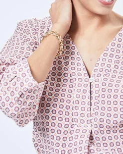 Blouse imprimée géométrique blanc/multicolore