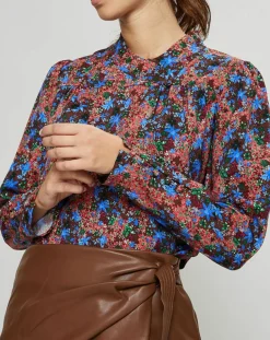 Blouse Livia imprimée marron/bleu