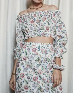 Blouse épaules dénudées liberty imprimée multicolore