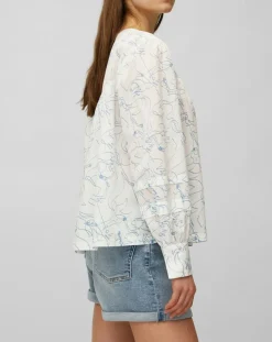 Blouse print sirène blanc/bleu