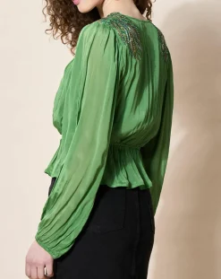 Blouse satinée Airbag verte