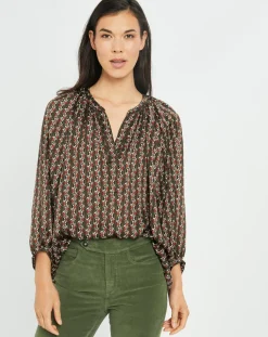Blouse satinée Ciara imprimée forest kaki/marron