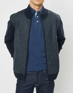 Blouson 100% Laine Tricot imprimé Prince de Galles bleu marine