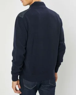 Blouson 100% Laine Tricot imprimé Prince de Galles bleu marine