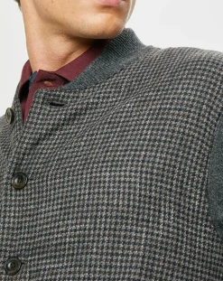 Blouson 100% Laine Tricot imprimé pied-de-poule gris/marron