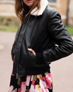 Blouson Aviateur en Cuir Zola noir