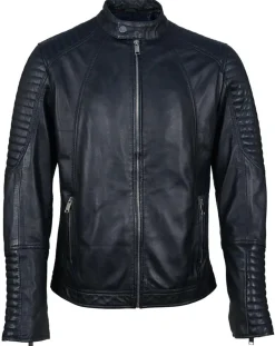 Blouson Biker en Cuir Juda bleu marine