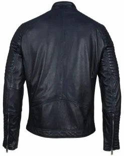 Blouson Biker en Cuir Juda bleu marine