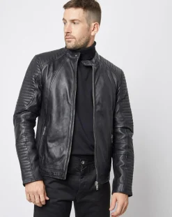 Blouson Biker en Cuir Juda noir