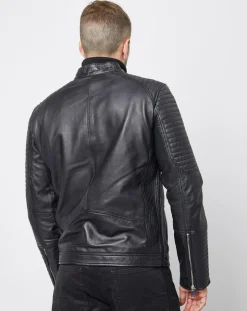 Blouson Biker en Cuir Juda noir