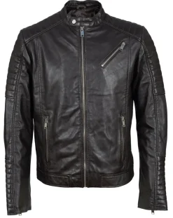 Blouson Biker en Cuir Junior marron