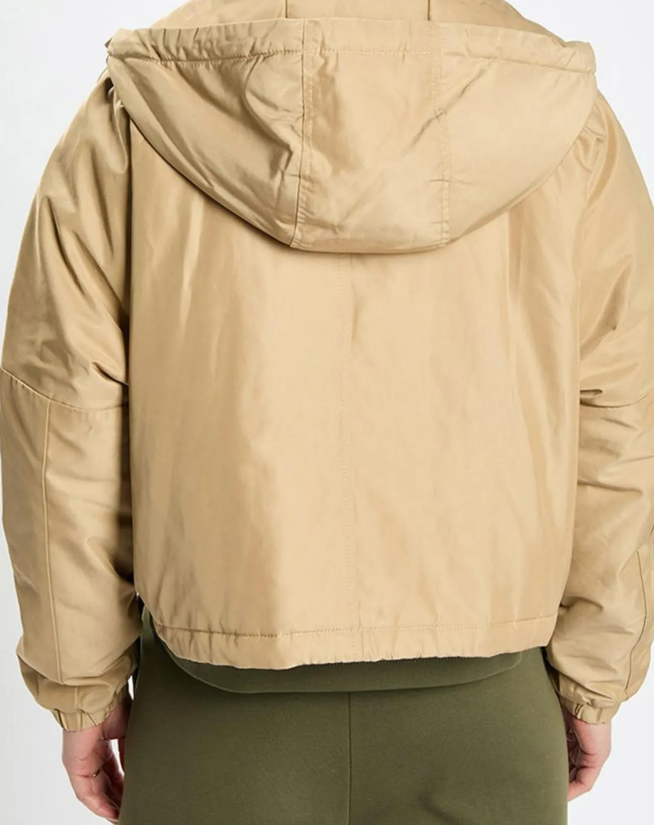 Blouson court à capuche poches zip beige