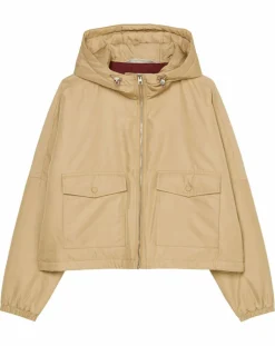 Blouson court à capuche poches zip beige