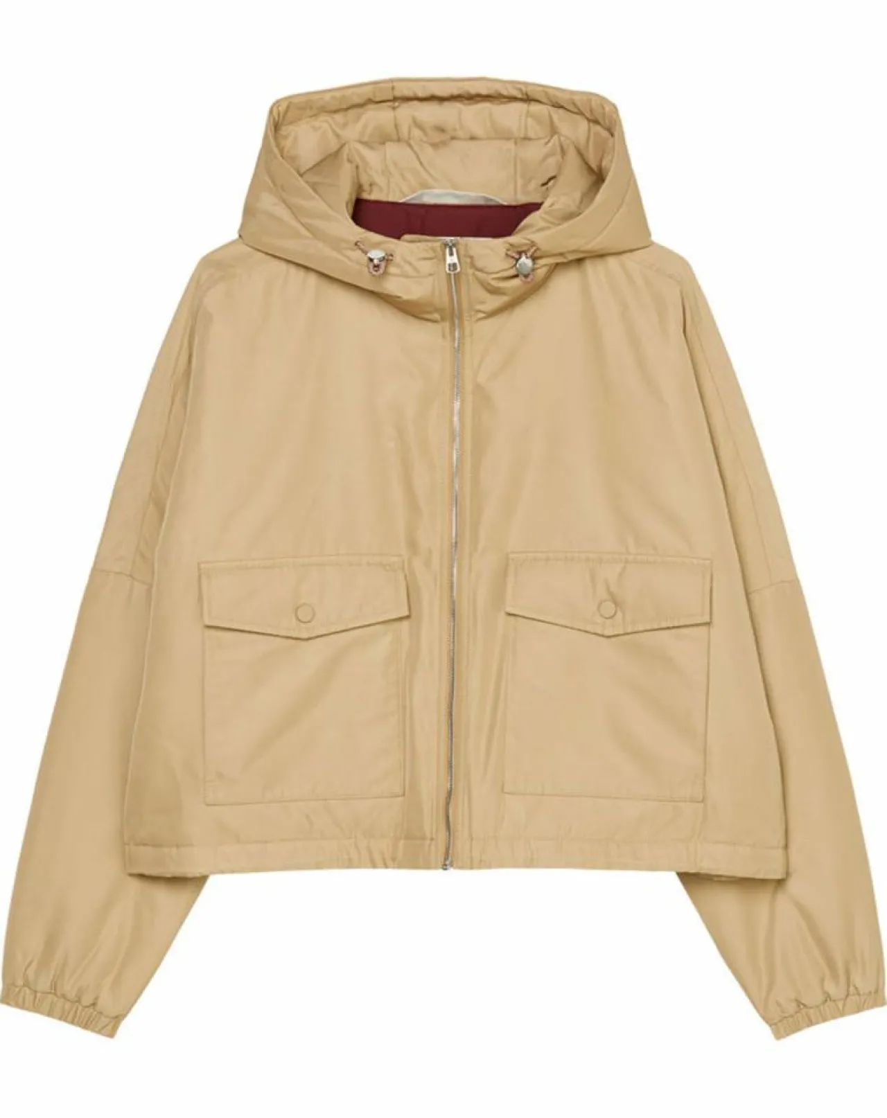 Blouson court à capuche poches zip beige