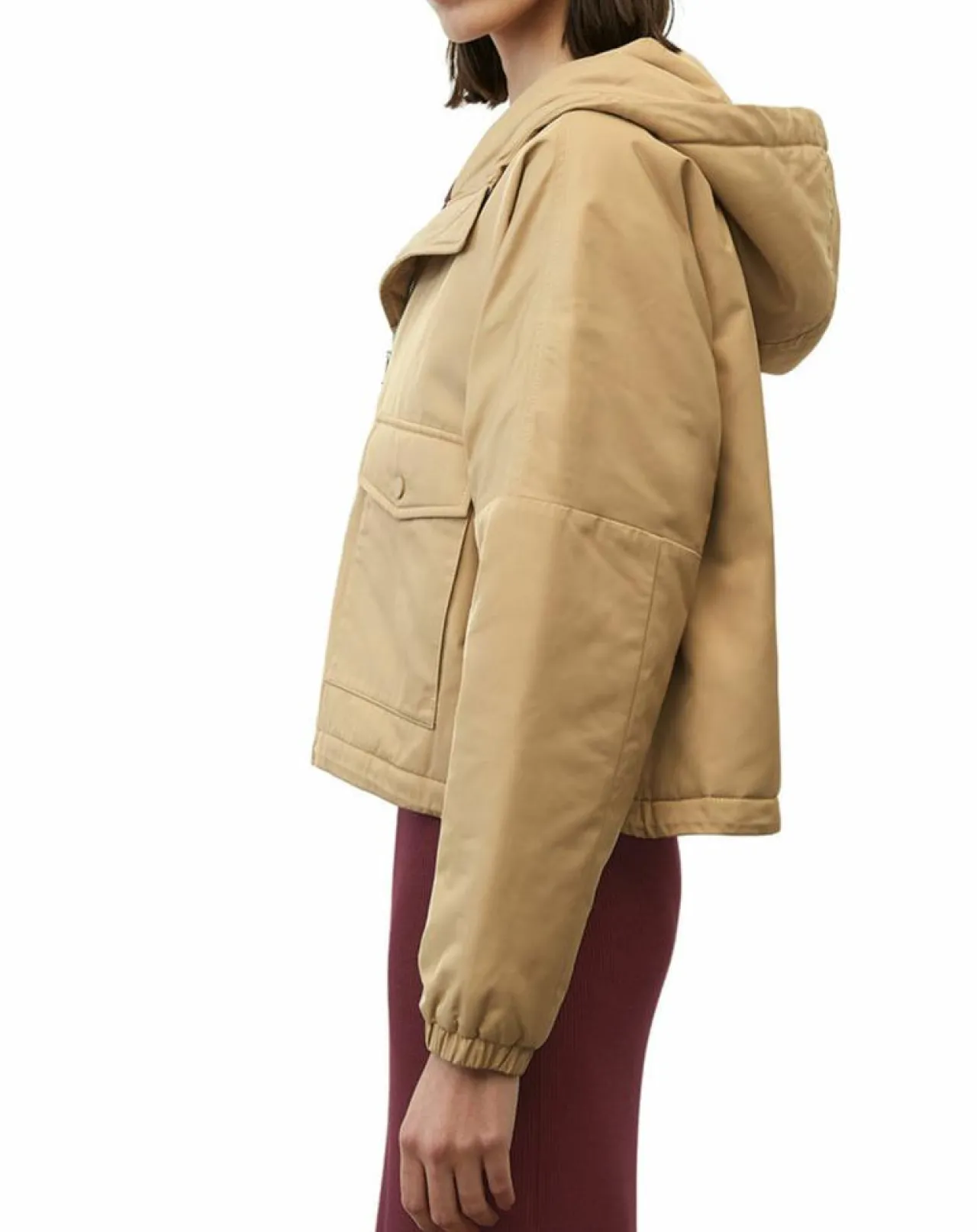 Blouson court à capuche poches zip beige