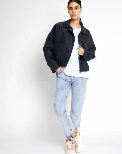 Blouson Court Zippé bleu marine