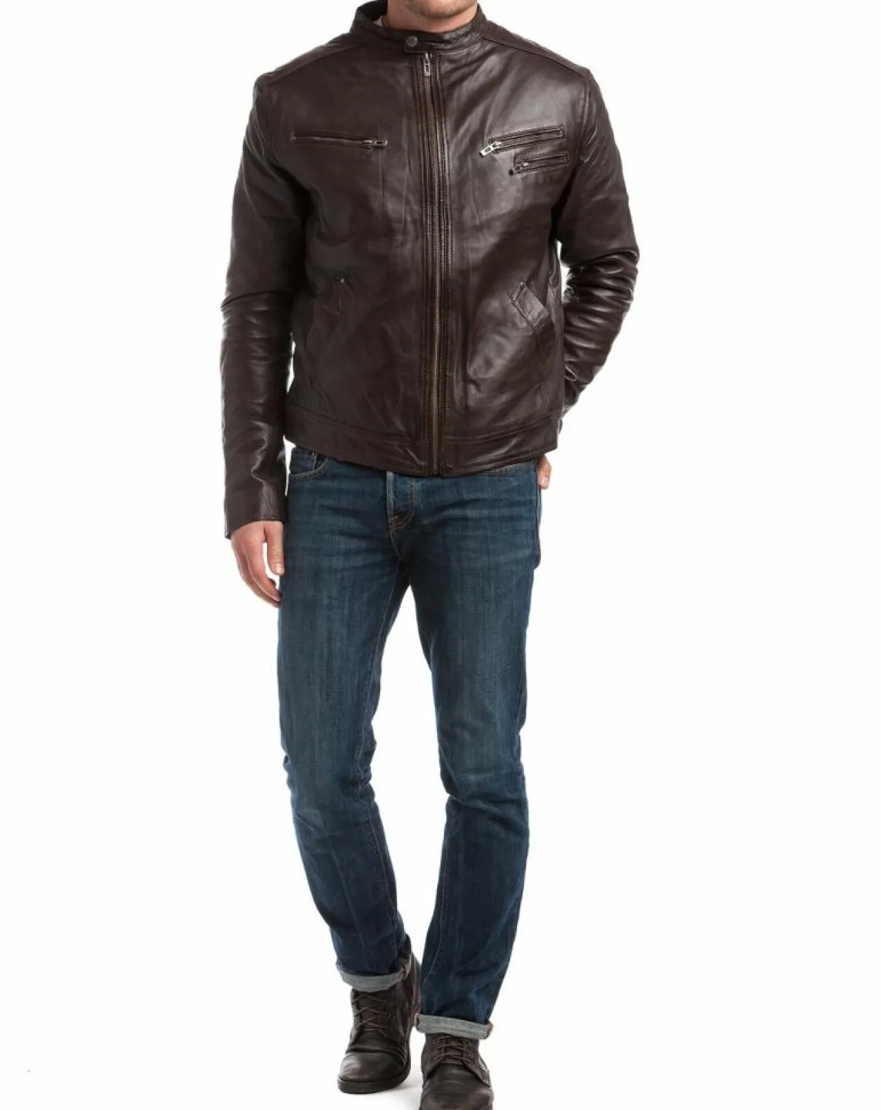 Blouson en Cuir Alessandro marron