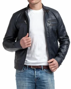 Blouson en Cuir Alessandro bleu