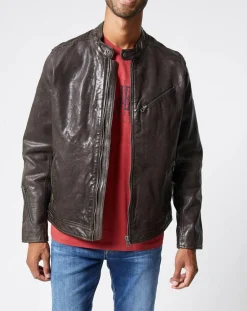 Blouson en Cuir Motard gris foncé