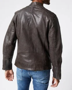 Blouson en Cuir Motard gris foncé